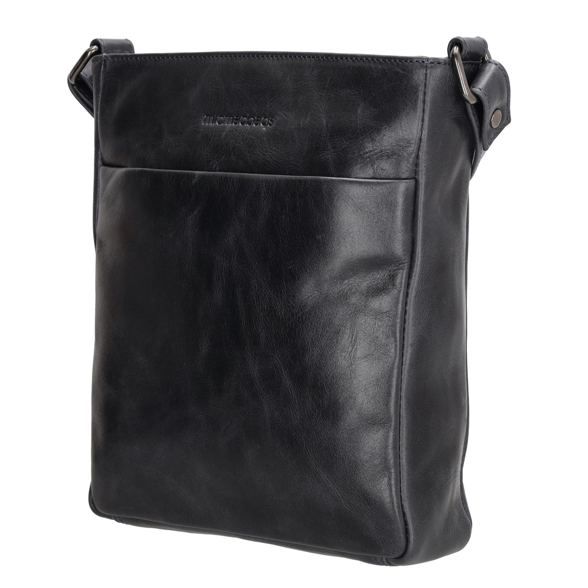 Schultertasche 23 x 24cm in Dunkelblau aus Leder mit Reißverschluss - leder-accessoires.com