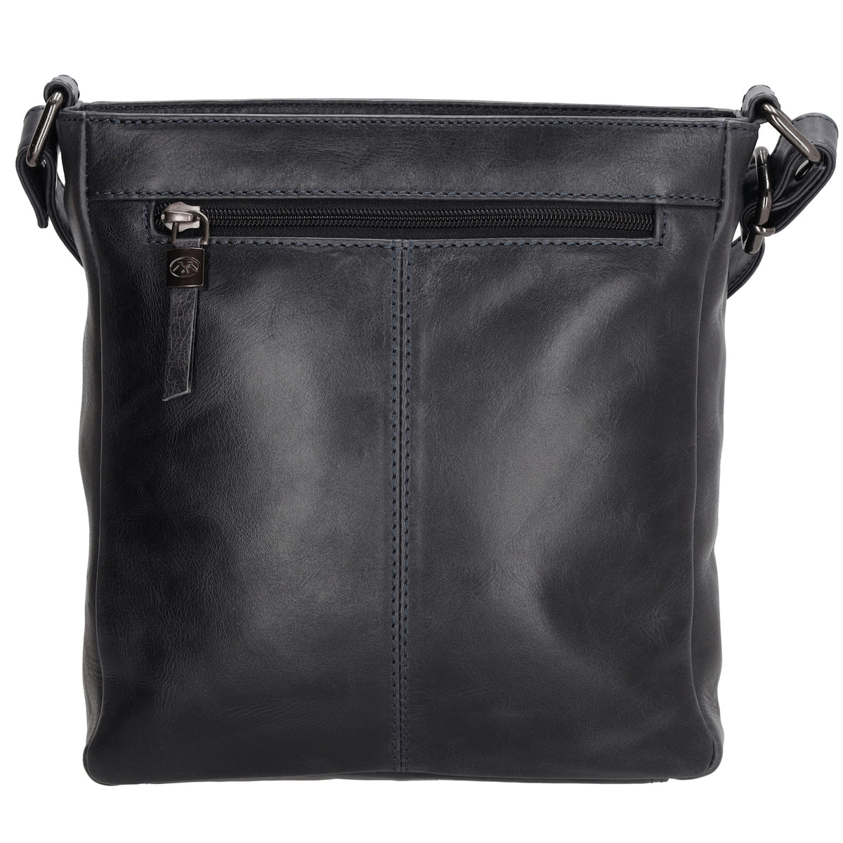 Schultertasche 23 x 24cm in Dunkelblau aus Leder mit Reißverschluss - leder-accessoires.com
