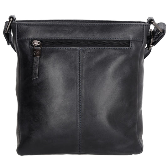 Schultertasche 23 x 24cm in Dunkelblau aus Leder mit Reißverschluss - leder-accessoires.com