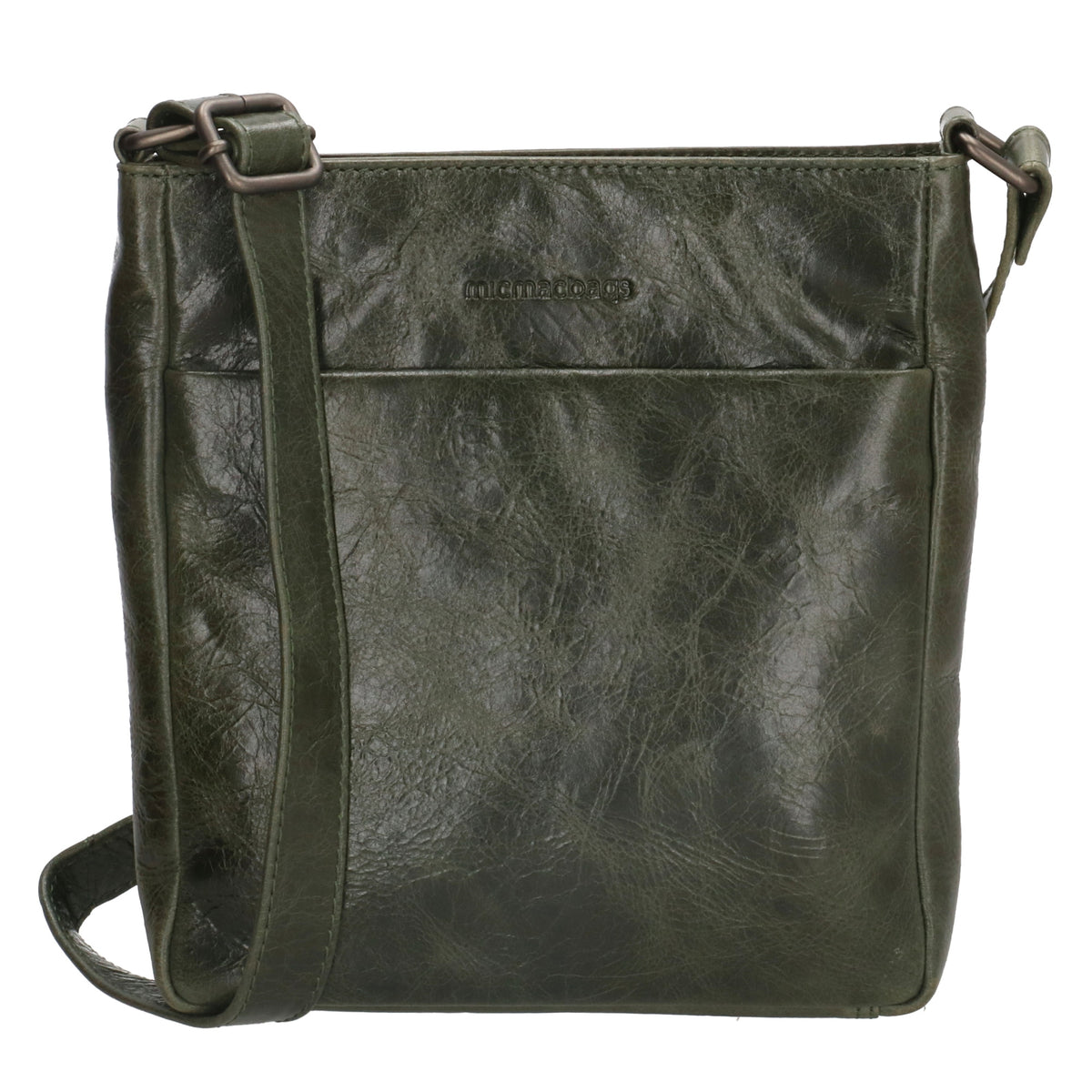 Schultertasche 23 x 24cm in Oliv aus Leder mit Reißverschluss - leder-accessoires.com