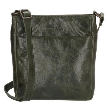 Schultertasche 23 x 24cm in Oliv aus Leder mit Reißverschluss - leder-accessoires.com