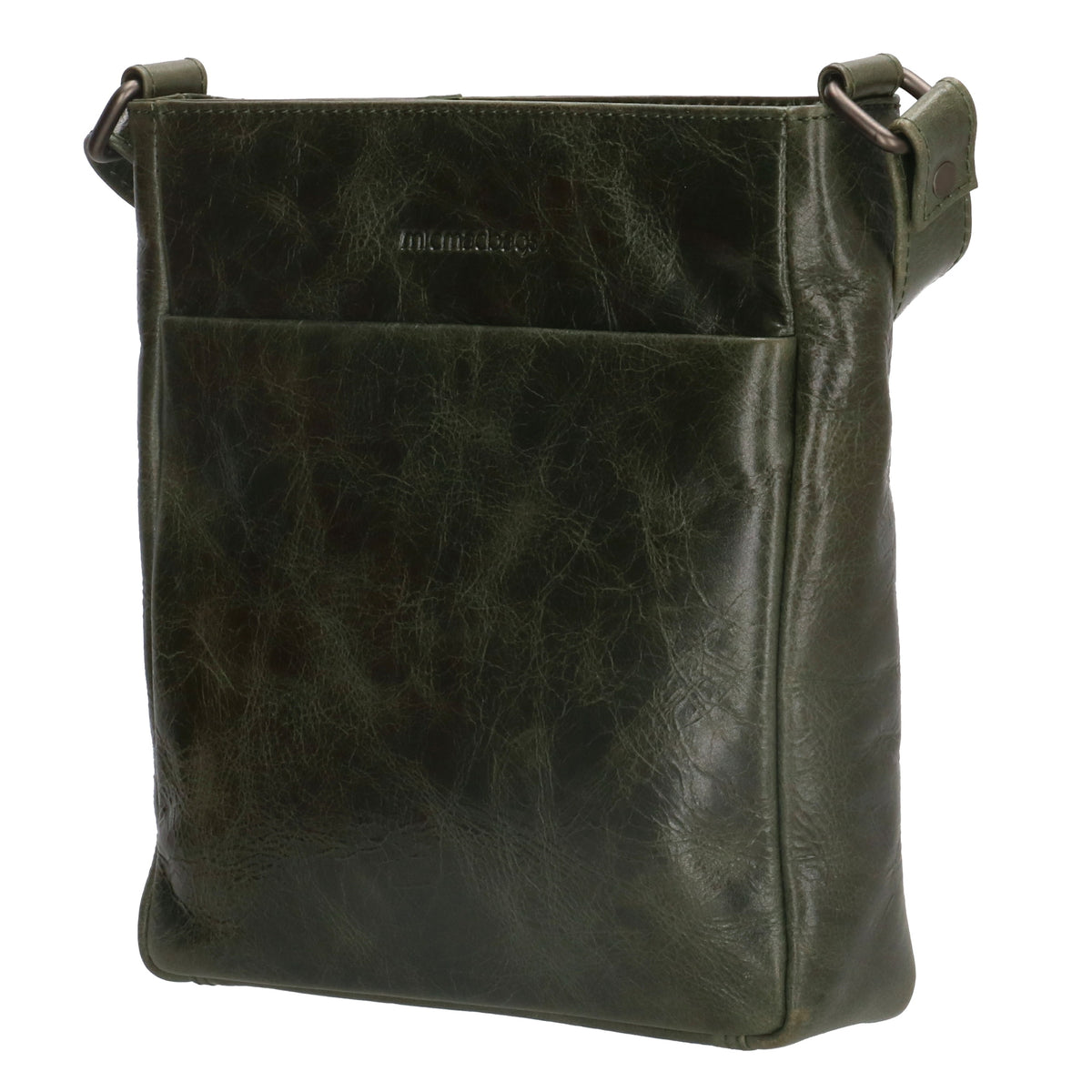 Schultertasche 23 x 24cm in Oliv aus Leder mit Reißverschluss - leder-accessoires.com