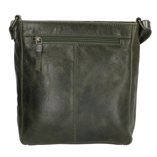Schultertasche 23 x 24cm in Oliv aus Leder mit Reißverschluss - leder-accessoires.com