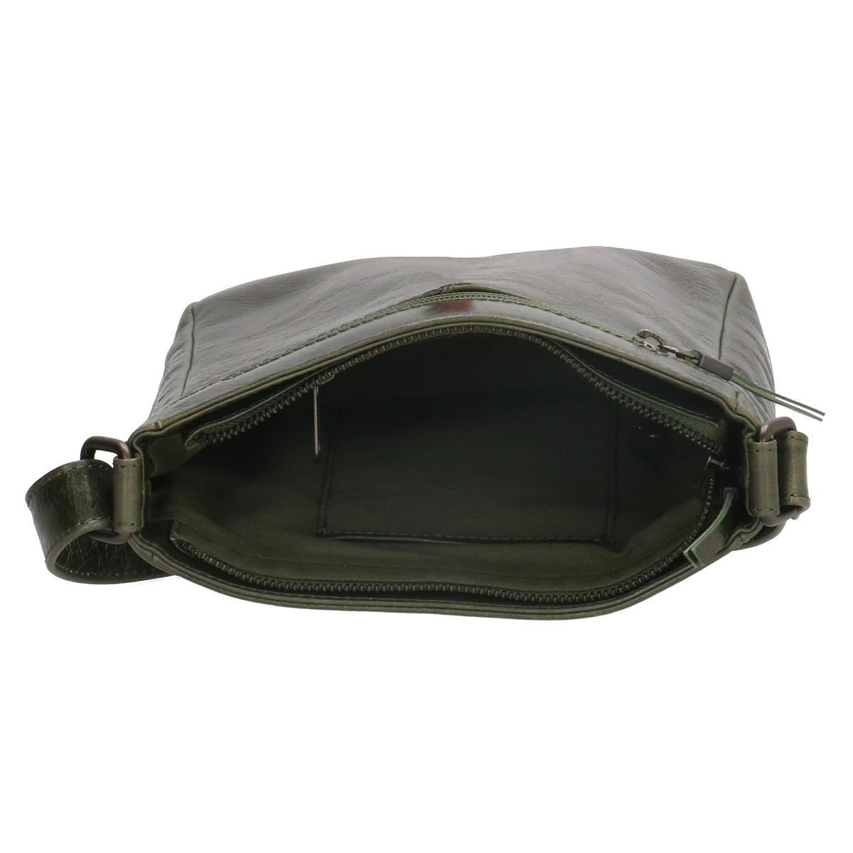Schultertasche 23 x 24cm in Oliv aus Leder mit Reißverschluss - leder-accessoires.com