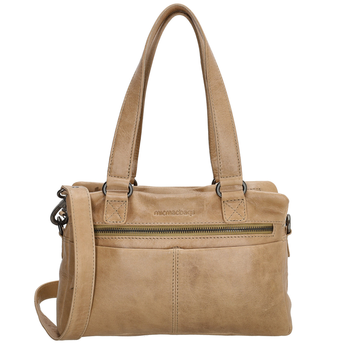 Shopper klein 28 x 19,5cm in Taupe aus Leder mit Reißverschlus - leder-accessoires.com