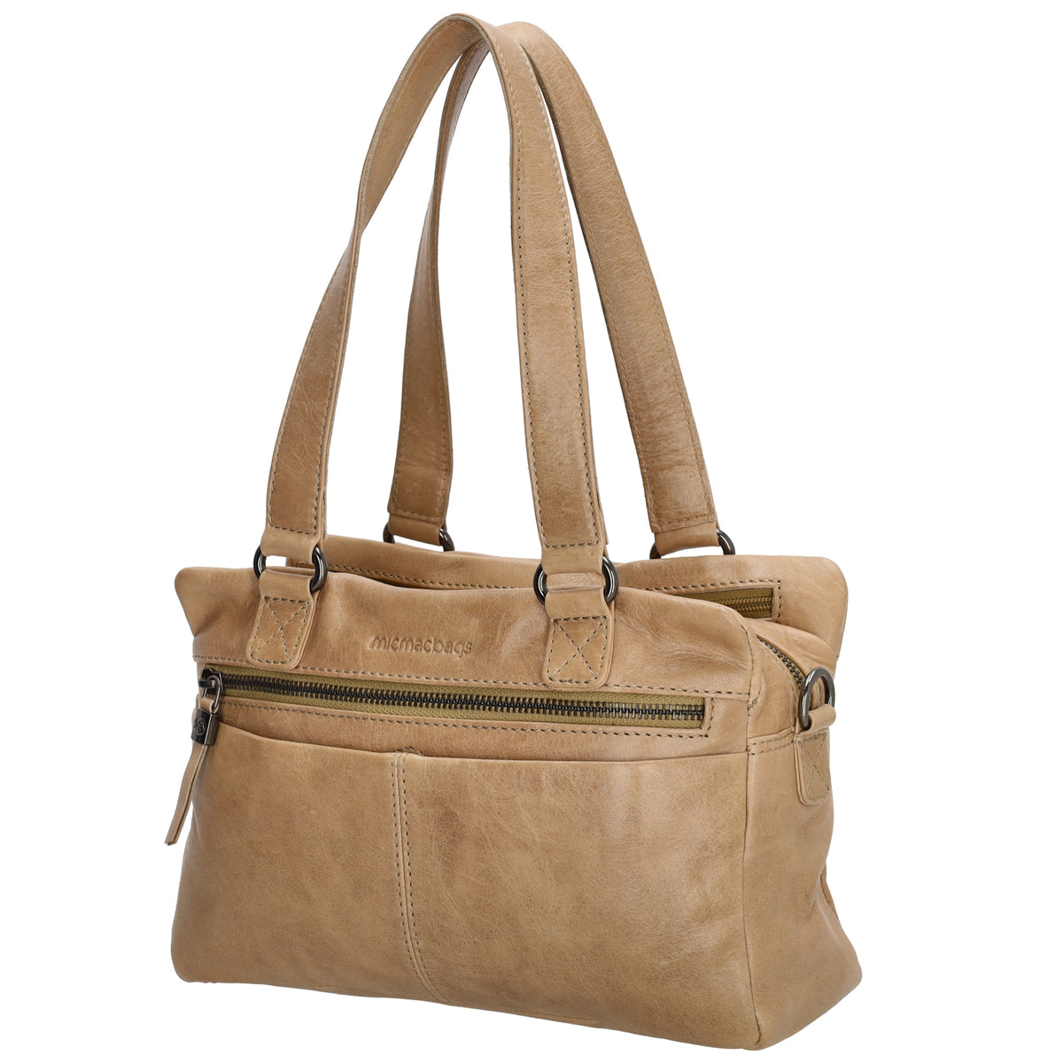 Shopper klein 28 x 19,5cm in Taupe aus Leder mit Reißverschlus - leder-accessoires.com