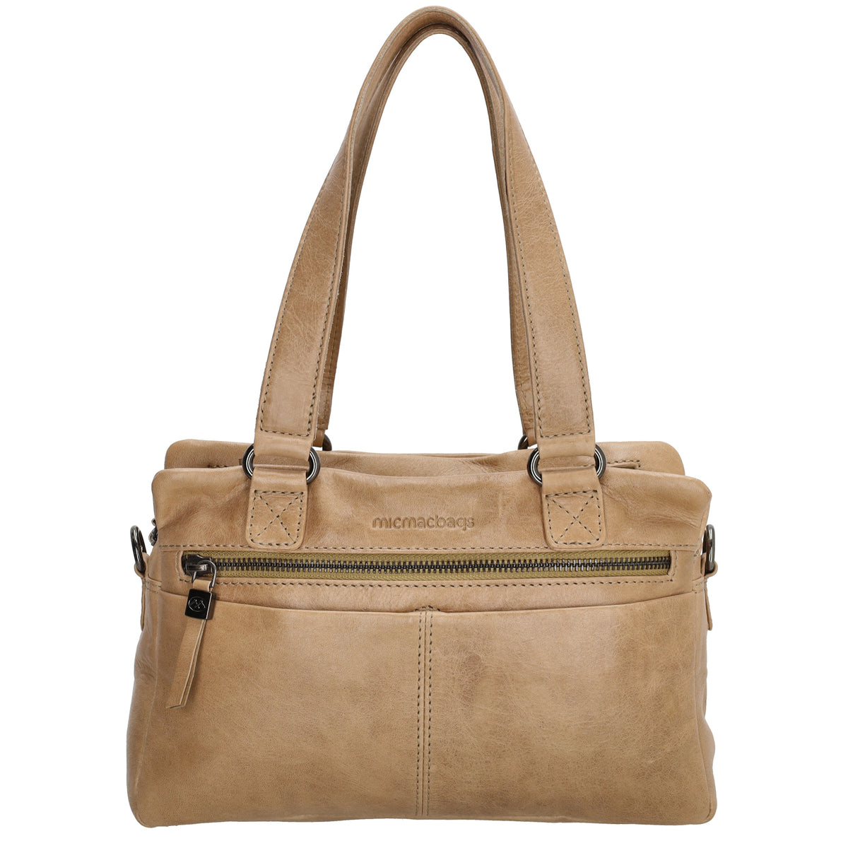 Shopper klein 28 x 19,5cm in Taupe aus Leder mit Reißverschlus - leder-accessoires.com
