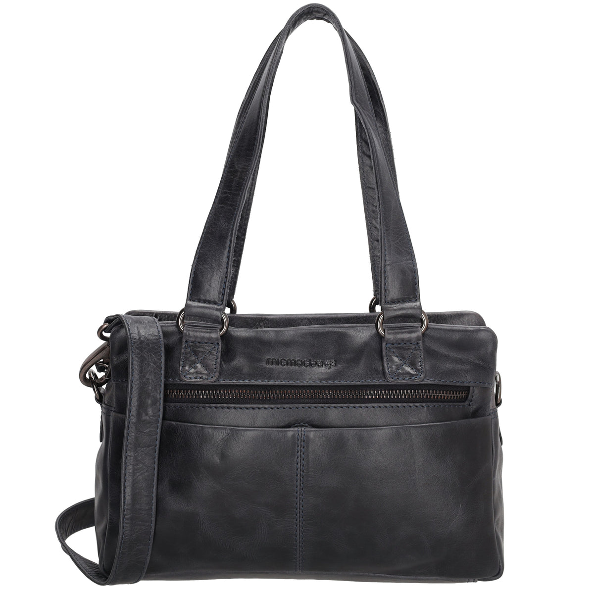 Shopper klein 28 x 19,5cm in Blau|Marine aus Leder mit Reißverschluss - leder-accessoires.com