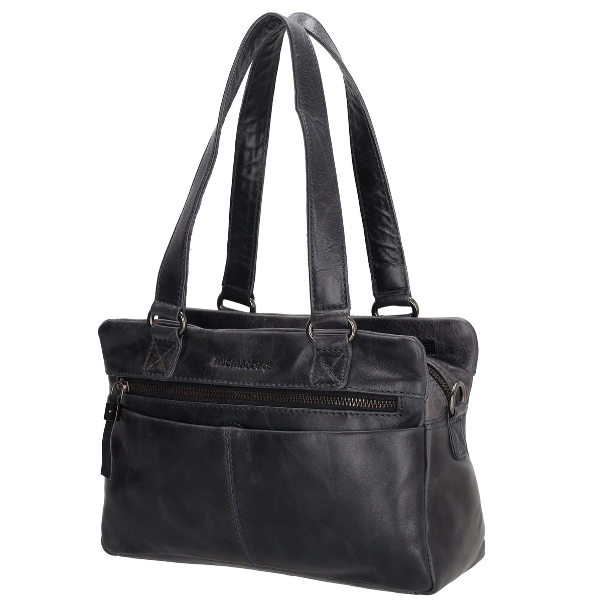 Shopper klein 28 x 19,5cm in Blau|Marine aus Leder mit Reißverschluss - leder-accessoires.com