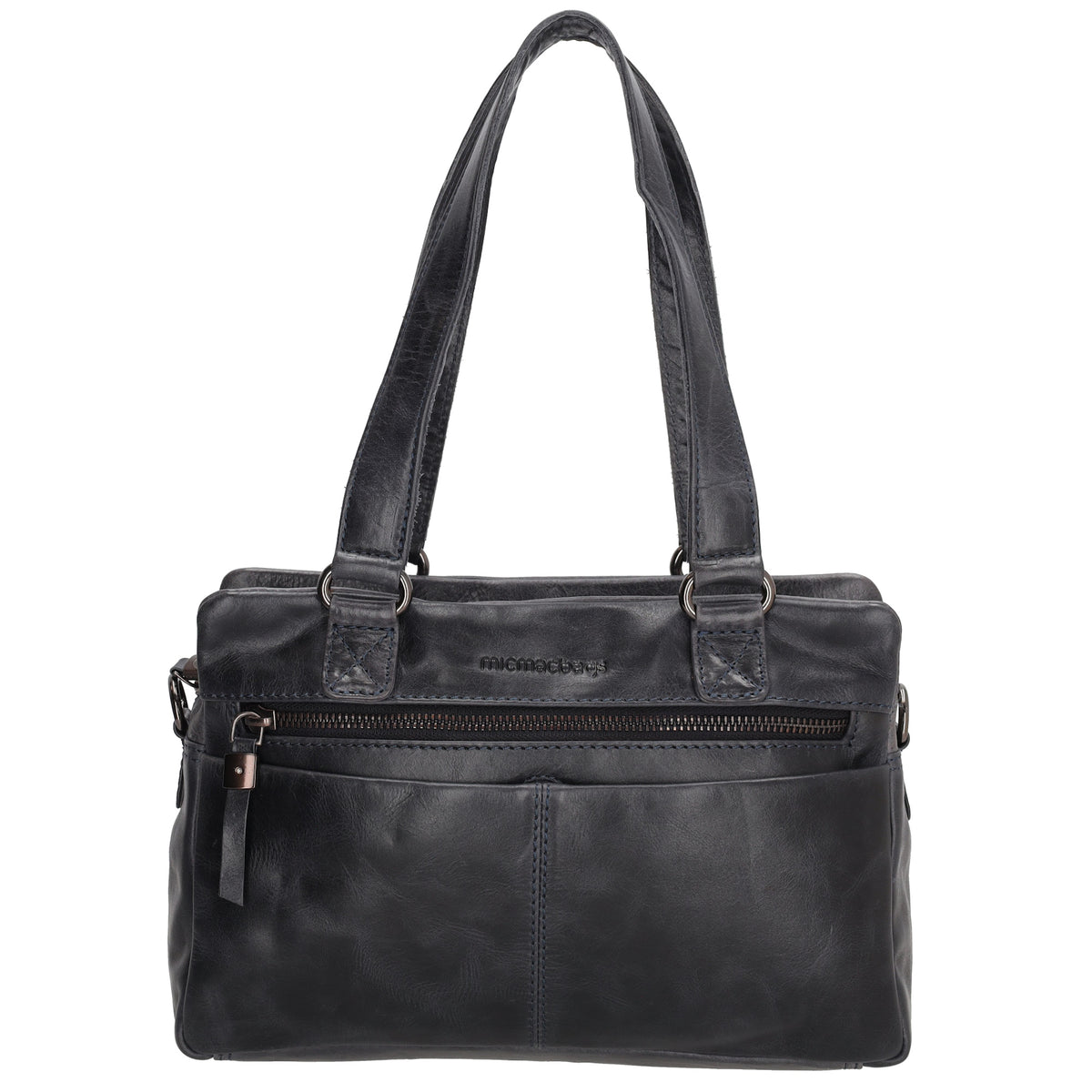 Shopper klein 28 x 19,5cm in Blau|Marine aus Leder mit Reißverschluss - leder-accessoires.com