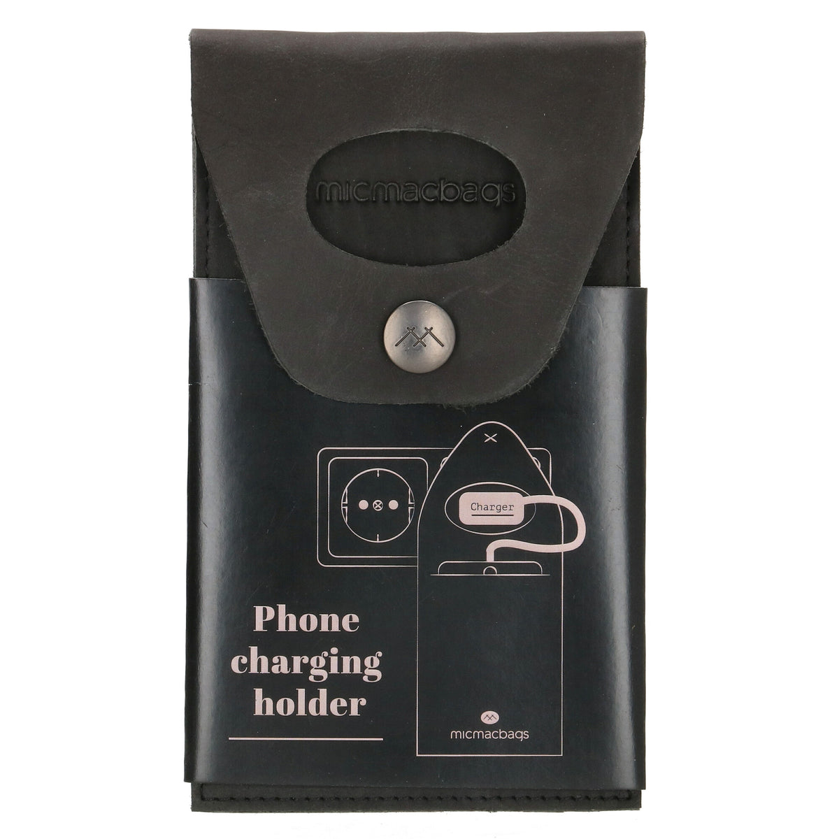 Handyhalter als Ladestation 10,5x16cm aus Leder in Schwarz - leder-accessoires.com