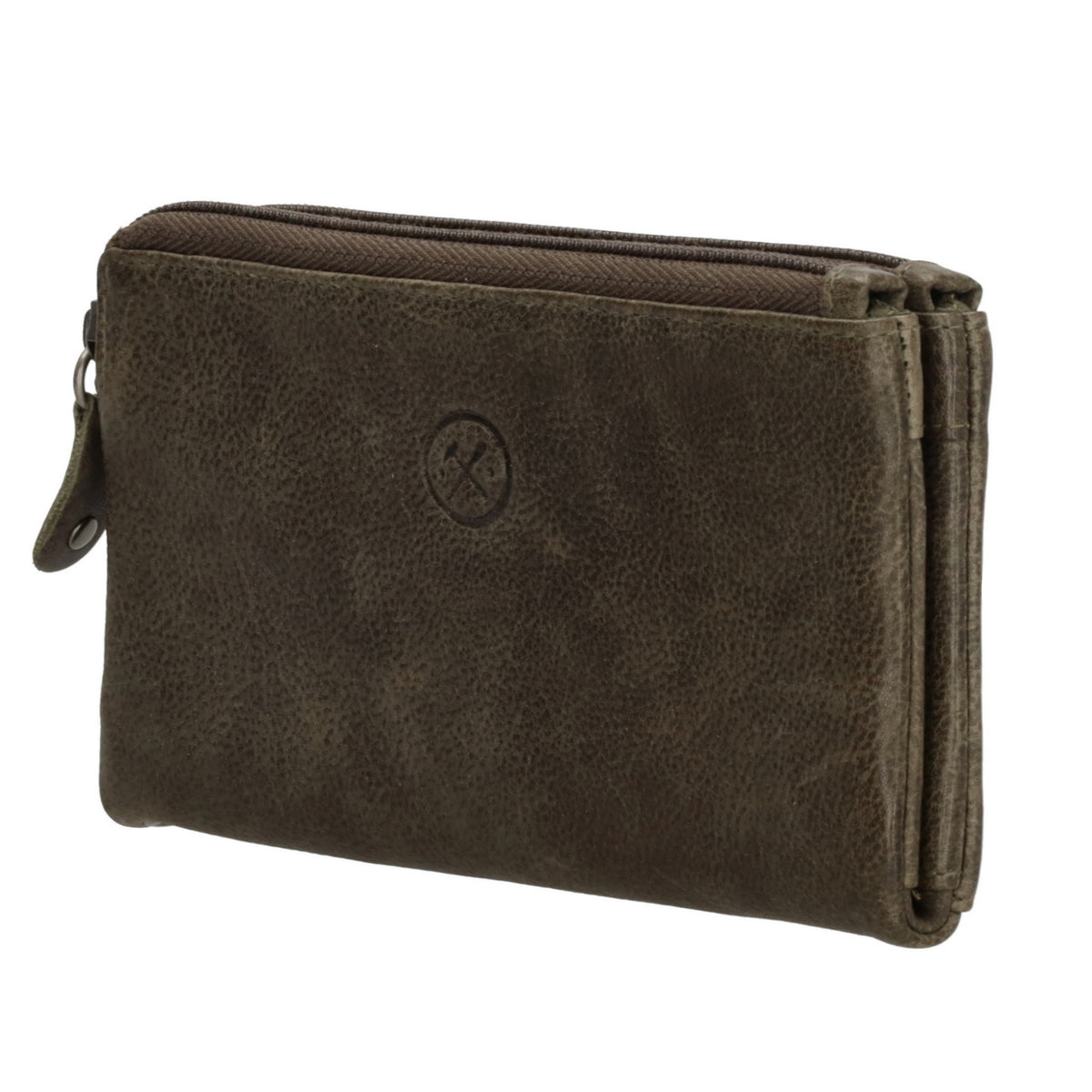 Lederbörse 16,5x9cm mit Reißverschluss in Oliv und RFID-Schutz - leder-accessoires.com