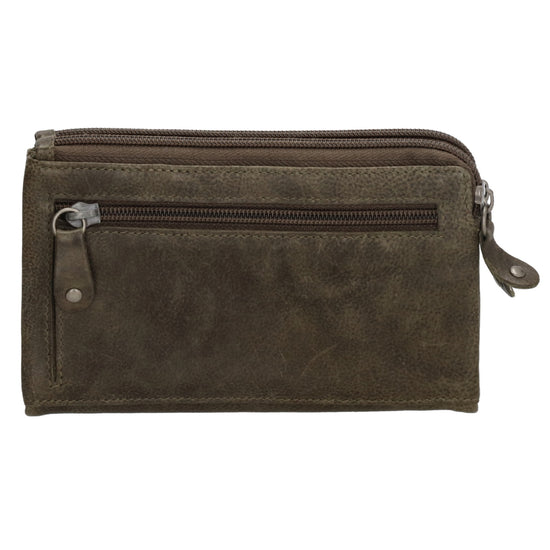 Lederbörse 16,5x9cm mit Reißverschluss in Oliv und RFID-Schutz - leder-accessoires.com