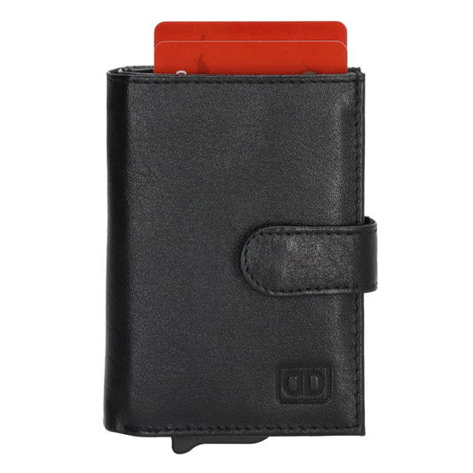 Kartenetui| Safty Wallet 7x10cm in Schwarz mit Druckknopf - leder-accessoires.com