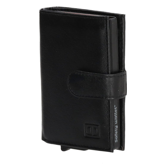 Kartenetui| Safty Wallet 7x10cm in Schwarz mit Druckknopf - leder-accessoires.com