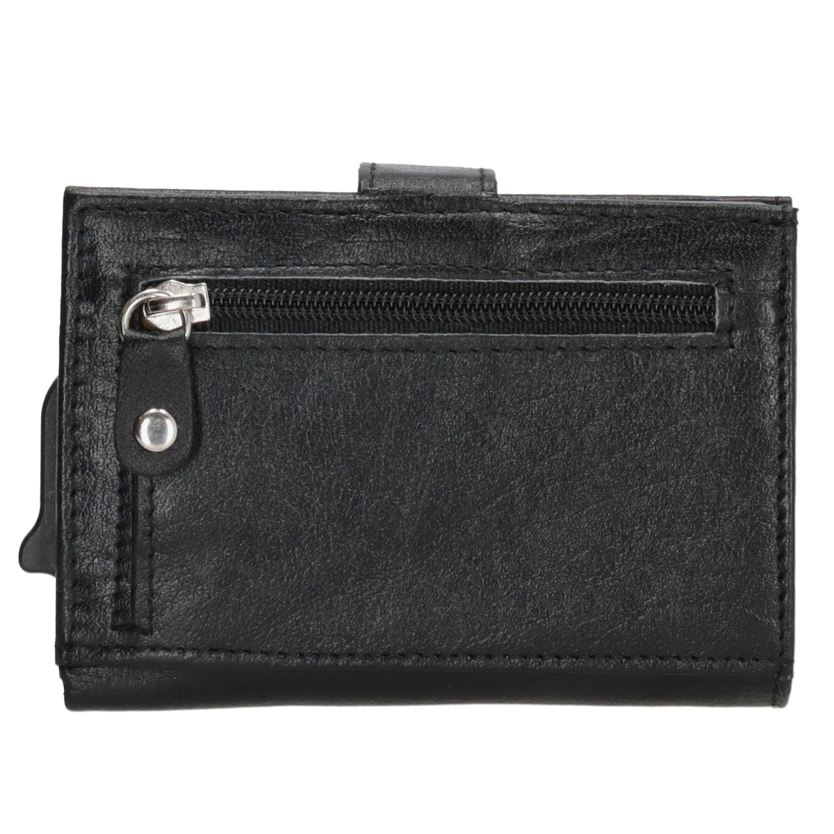 Kartenetui| Safty Wallet 7x10cm in Schwarz mit Druckknopf - leder-accessoires.com