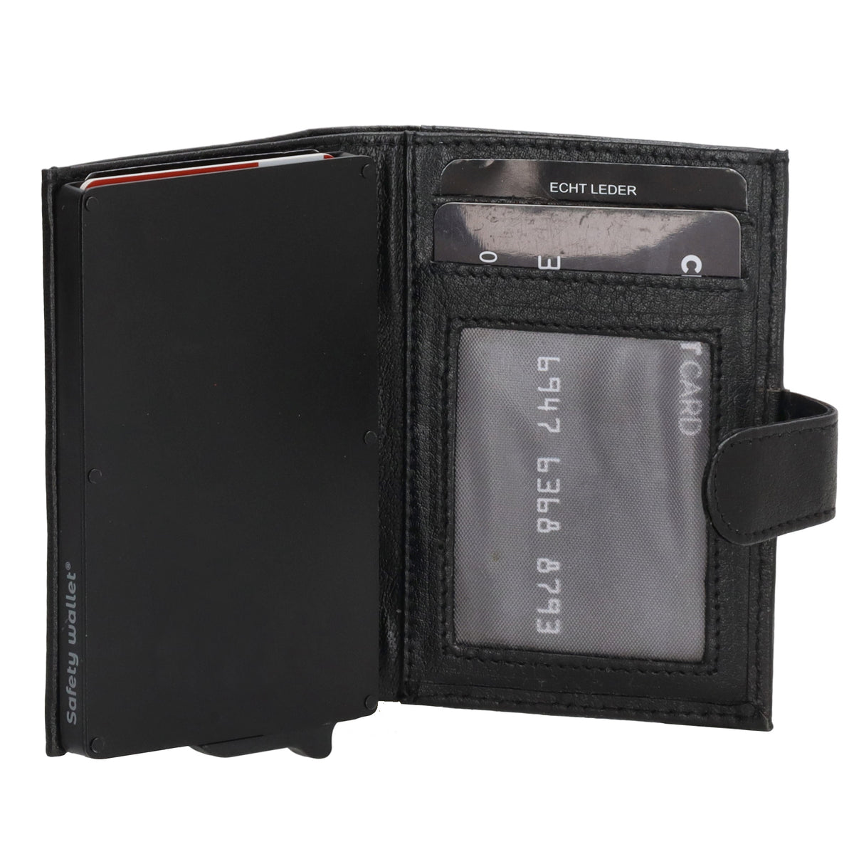 Kartenetui| Safty Wallet 7x10cm in Schwarz mit Druckknopf - leder-accessoires.com