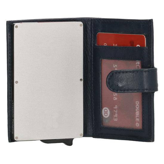 Kartenetui| Safty Wallet 7x10cm in Blau|Marine mit Druckknopf - leder-accessoires.com
