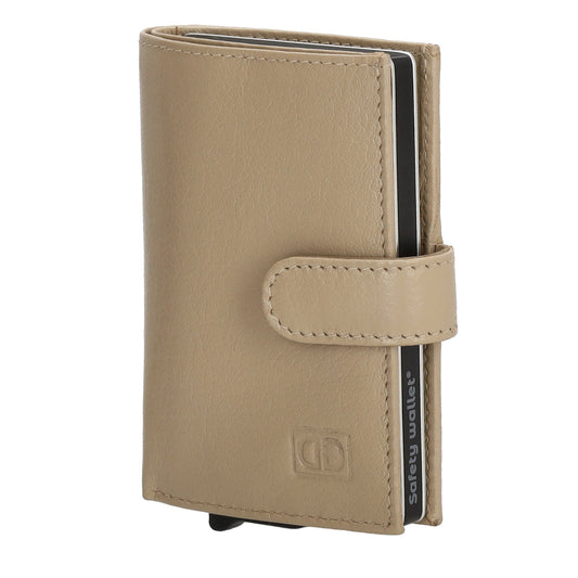 Kartenetui| Safty Wallet 7x10cm in Beige|Taupe mit Druckknopf - leder-accessoires.com