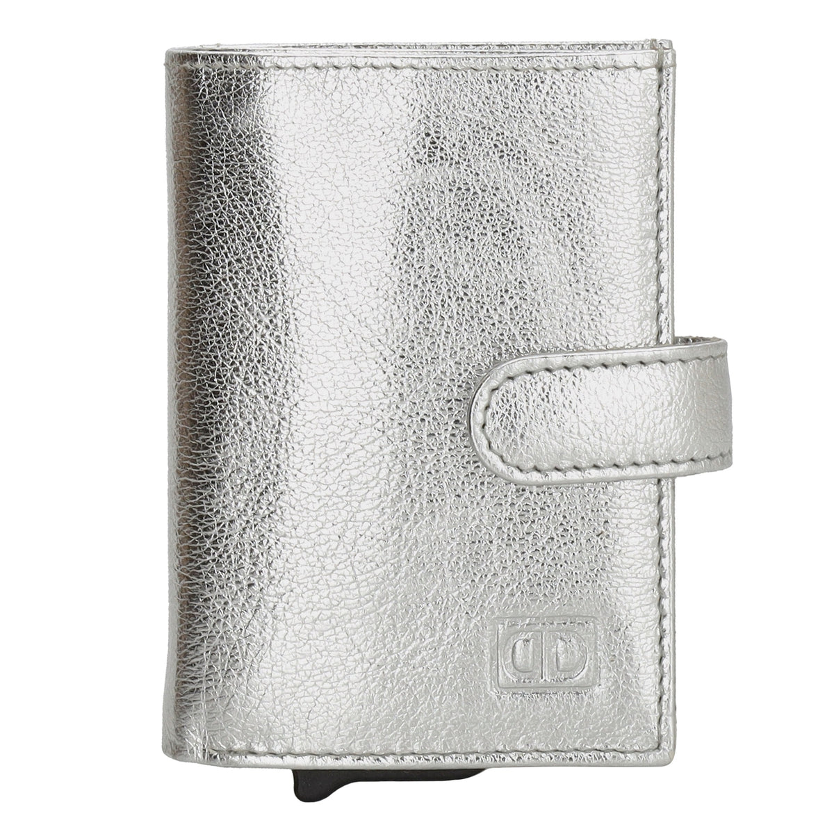 Kartenetui| Safty Wallet 7x10cm in Silber mit Druckknopf - leder-accessoires.com