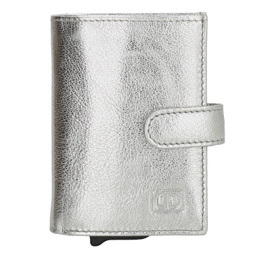 Kartenetui| Safty Wallet 7x10cm in Silber mit Druckknopf - leder-accessoires.com