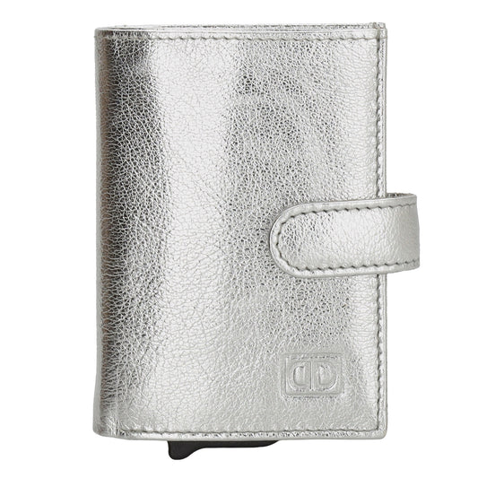 Kartenetui| Safty Wallet 7x10cm in Silber mit Druckknopf - leder-accessoires.com