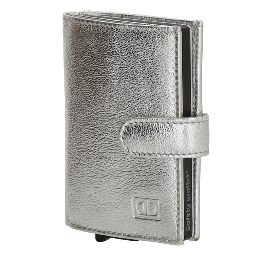 Kartenetui| Safty Wallet 7x10cm in Silber mit Druckknopf - leder-accessoires.com