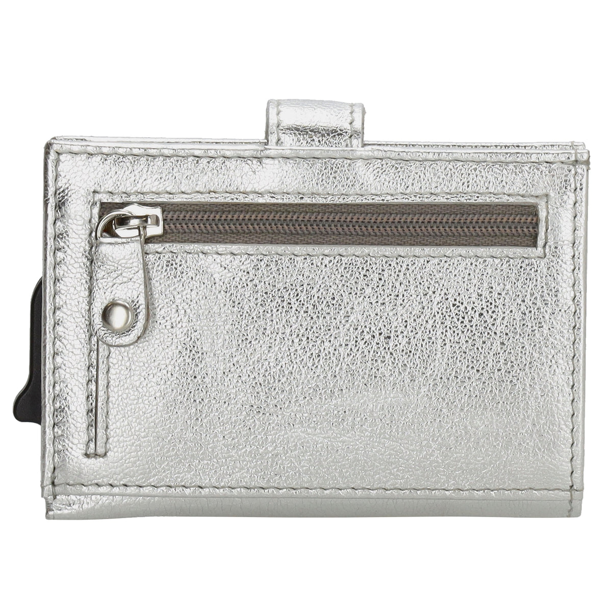 Kartenetui| Safty Wallet 7x10cm in Silber mit Druckknopf - leder-accessoires.com