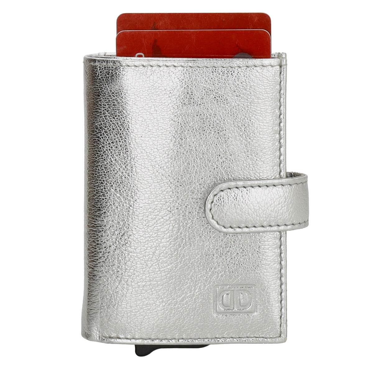 Kartenetui| Safty Wallet 7x10cm in Silber mit Druckknopf - leder-accessoires.com