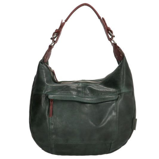 Beuteltasche 40 x 31cm in Smaragdgrün|Braun mit Reißverschluss - leder-accessoires.com