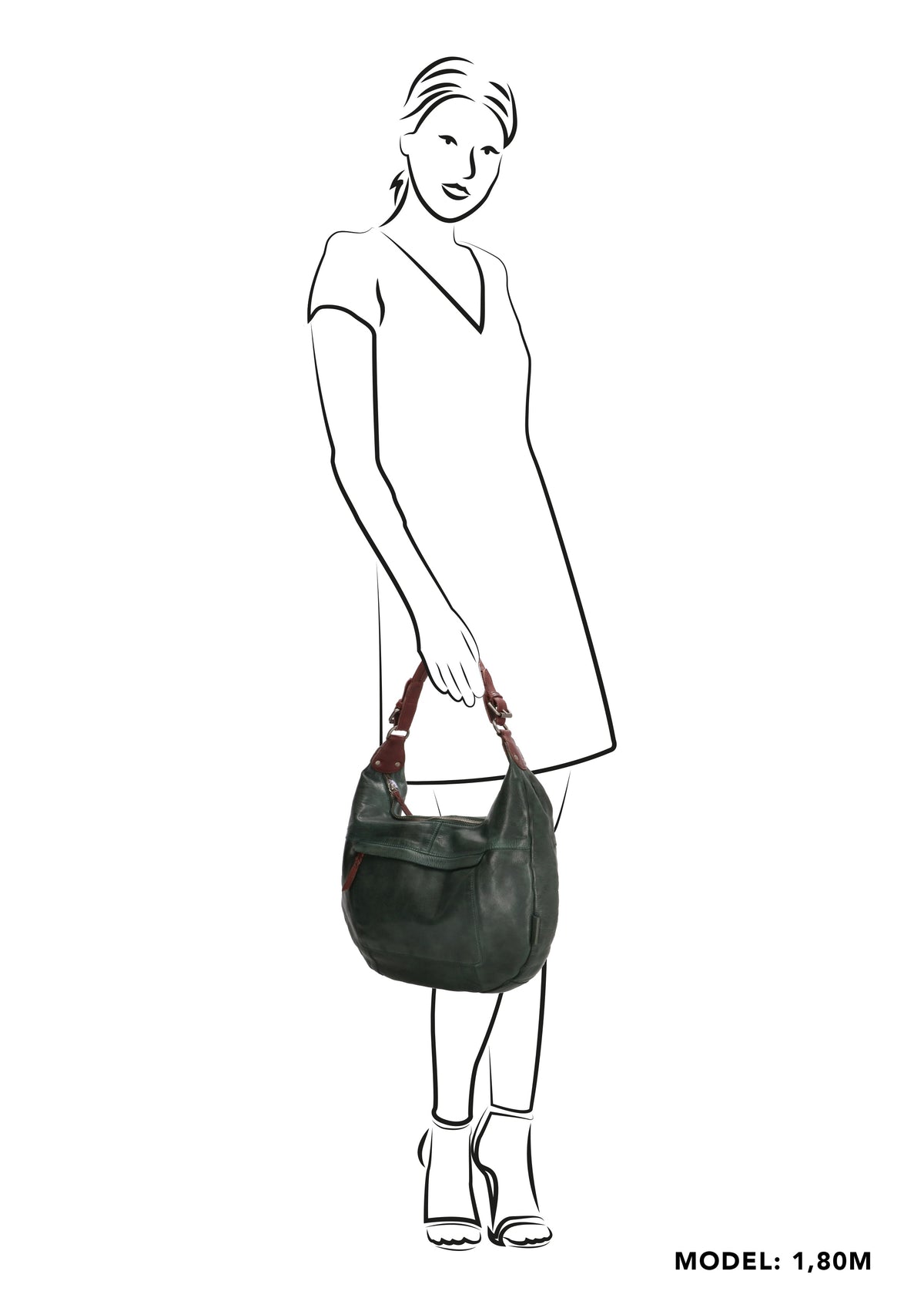 Beuteltasche 40 x 31cm in Smaragdgrün|Braun mit Reißverschluss - leder-accessoires.com