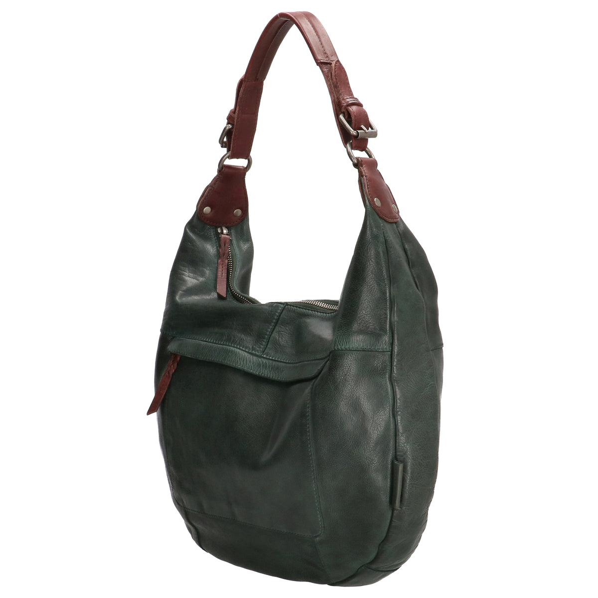 Beuteltasche 40 x 31cm in Smaragdgrün|Braun mit Reißverschluss - leder-accessoires.com