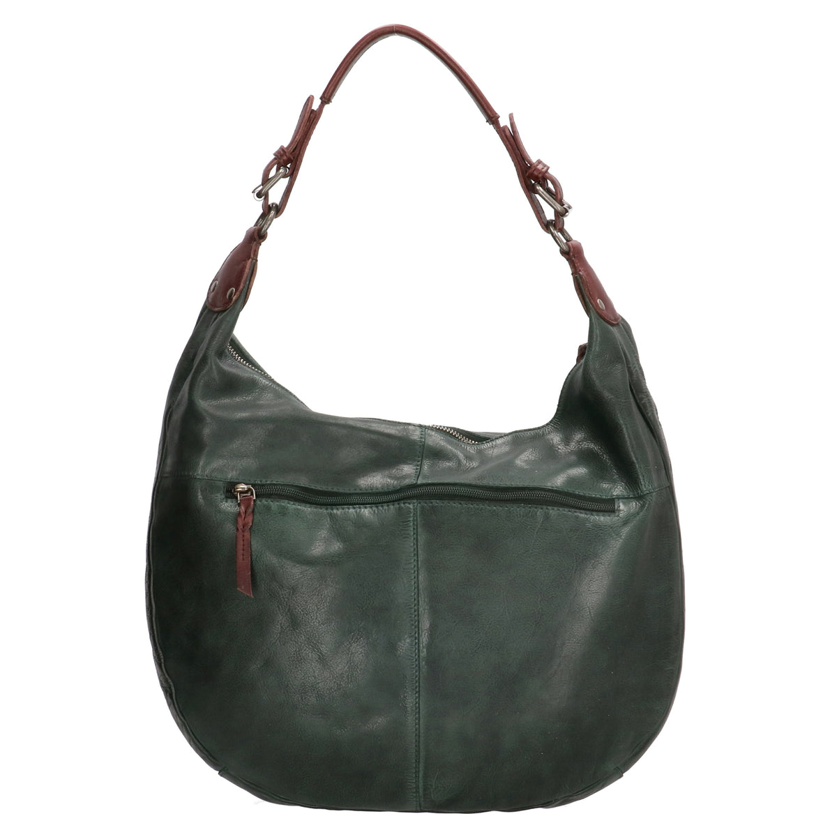Beuteltasche 40 x 31cm in Smaragdgrün|Braun mit Reißverschluss - leder-accessoires.com