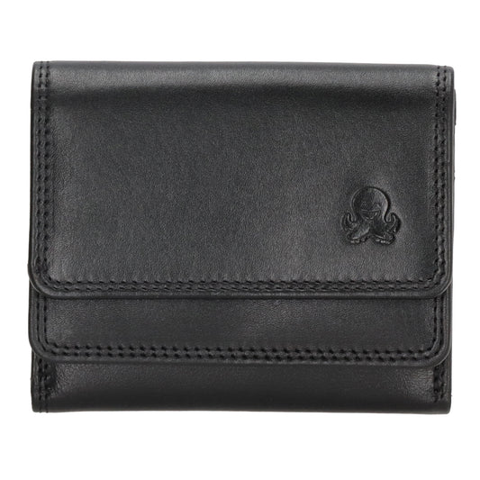 Lederbörse 10,5x8,5cm in Schwarz mit Überschlag und RFID-Schutz - leder-accessoires.com