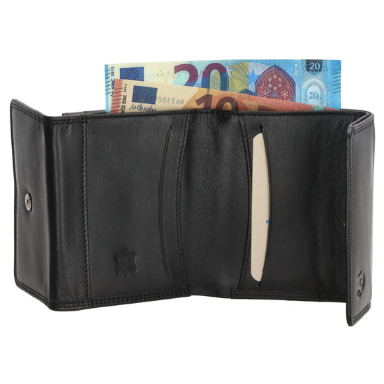 Lederbörse 10,5x8,5cm in Schwarz mit Überschlag und RFID-Schutz - leder-accessoires.com