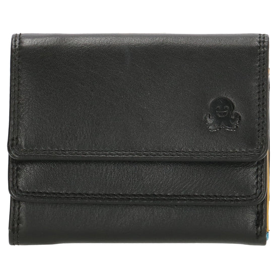 Lederbörse bunt 10,5x8,5cm in Schwarz mit Überschlag und RFID-Schutz - leder-accessoires.com