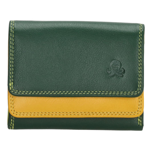 Lederbörse bunt 10,5x8,5cm in Grün mit Überschlag und RFID-Schutz - leder-accessoires.com