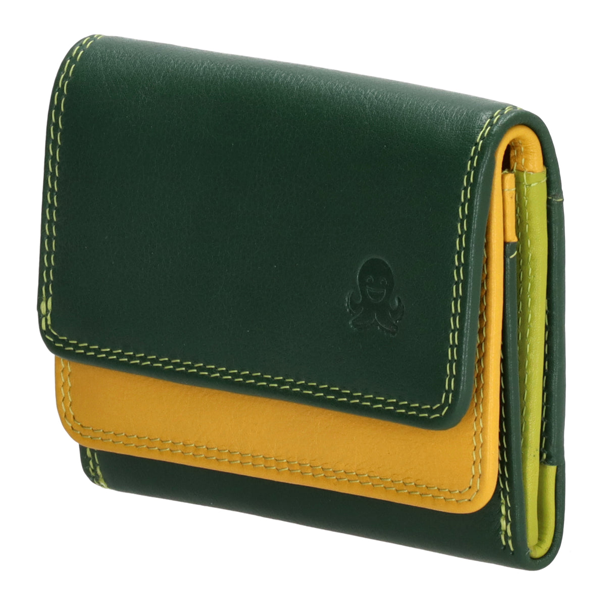 Lederbörse bunt 10,5x8,5cm in Grün mit Überschlag und RFID-Schutz - leder-accessoires.com