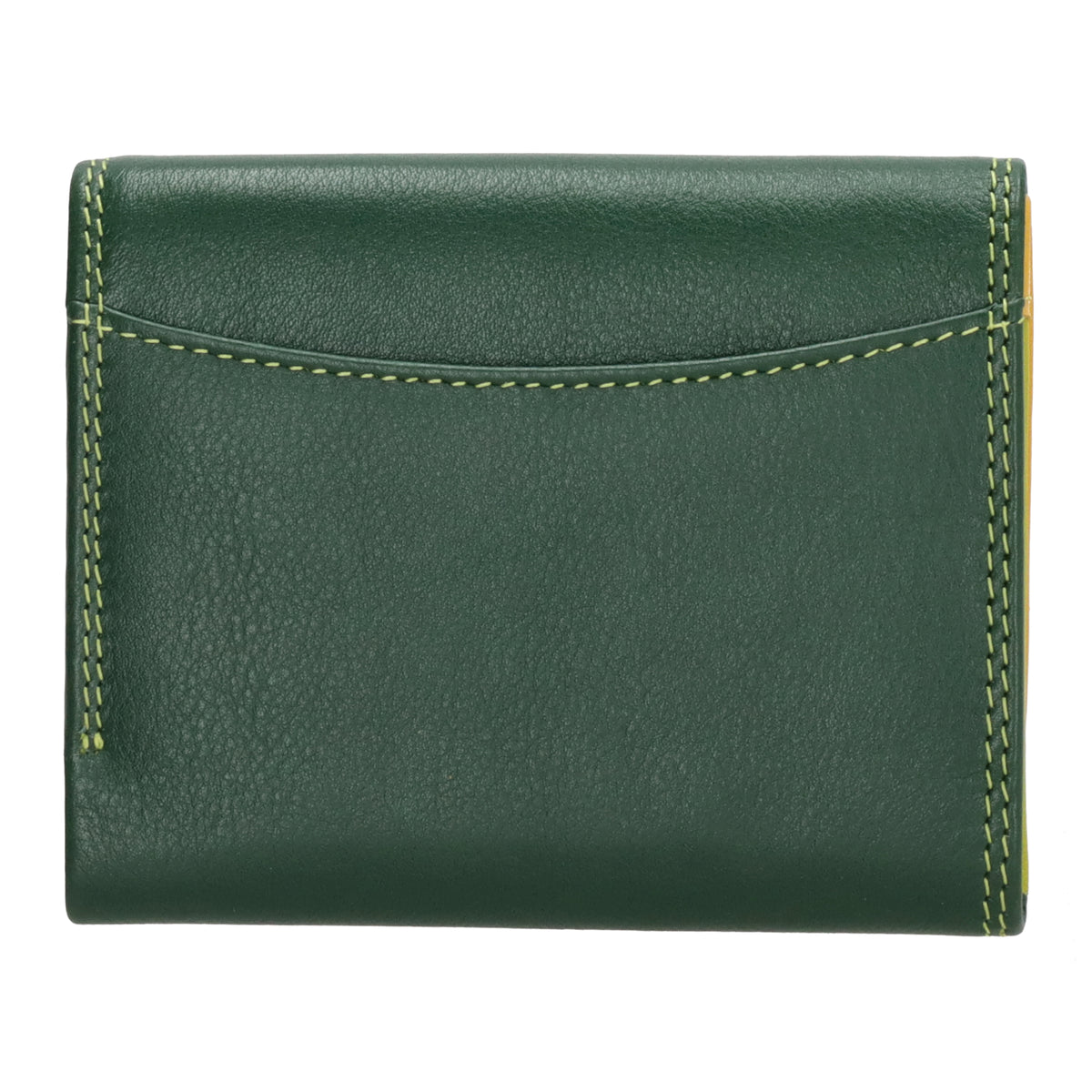 Lederbörse bunt 10,5x8,5cm in Grün mit Überschlag und RFID-Schutz - leder-accessoires.com