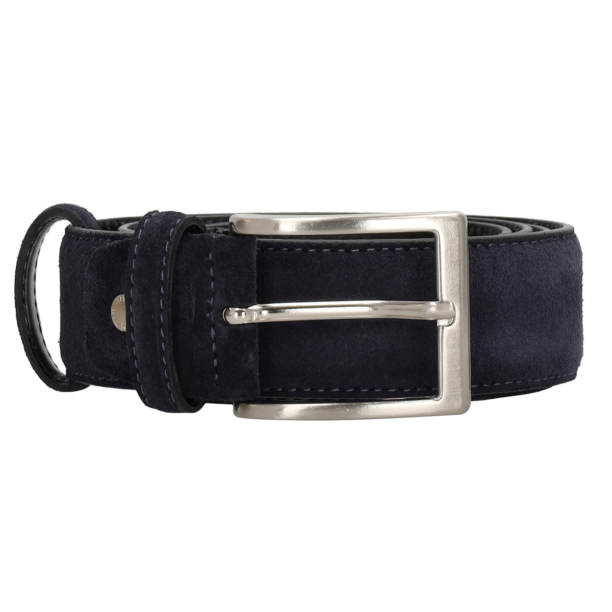 Dunkelblauer Veloursleder Gürtel 3,5cm breit mit satinierter Schließe - leder-accessoires.com