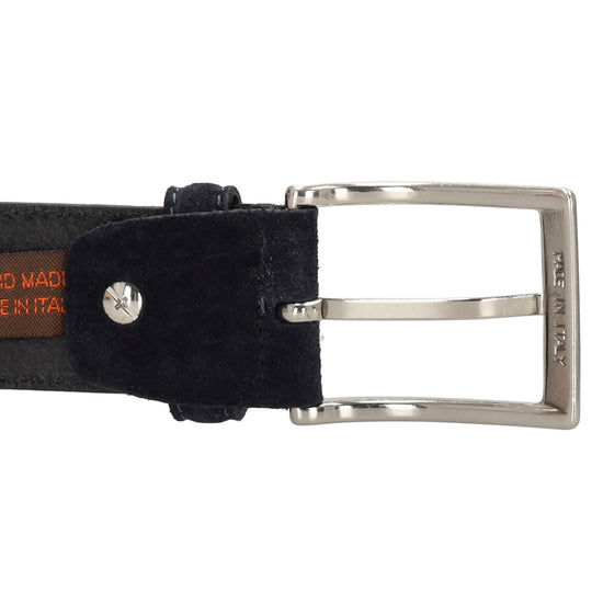 Dunkelblauer Veloursleder Gürtel 3,5cm breit mit satinierter Schließe - leder-accessoires.com