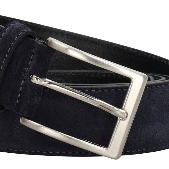 Dunkelblauer Veloursleder Gürtel 3,5cm breit mit satinierter Schließe - leder-accessoires.com