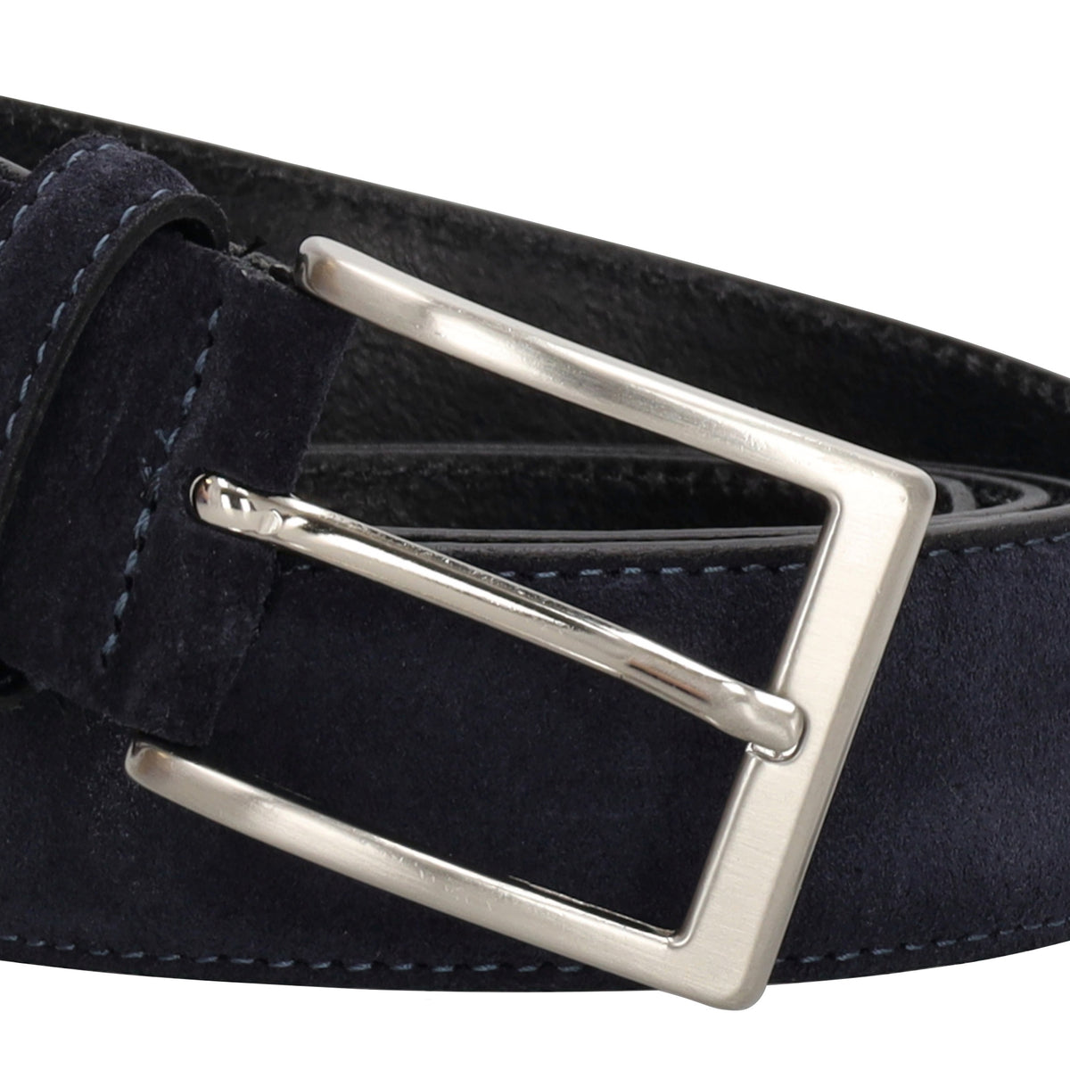 Dunkelblauer Veloursleder Gürtel 3,5cm breit mit satinierter Schließe - leder-accessoires.com