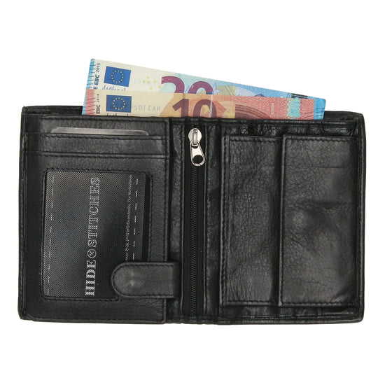 Geldbörse Hochformat 11,5 x 9,5cm mit Riegel in Schwarz aus Leder - leder-accessoires.com