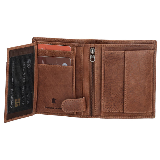 Geldbörse Hochformat 11,5 x 9,5cm mit Riegel in Cognac aus Leder - leder-accessoires.com