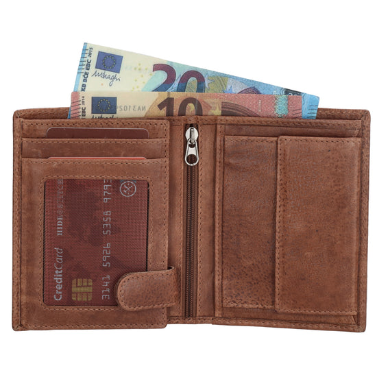 Geldbörse Hochformat 11,5 x 9,5cm mit Riegel in Cognac aus Leder - leder-accessoires.com