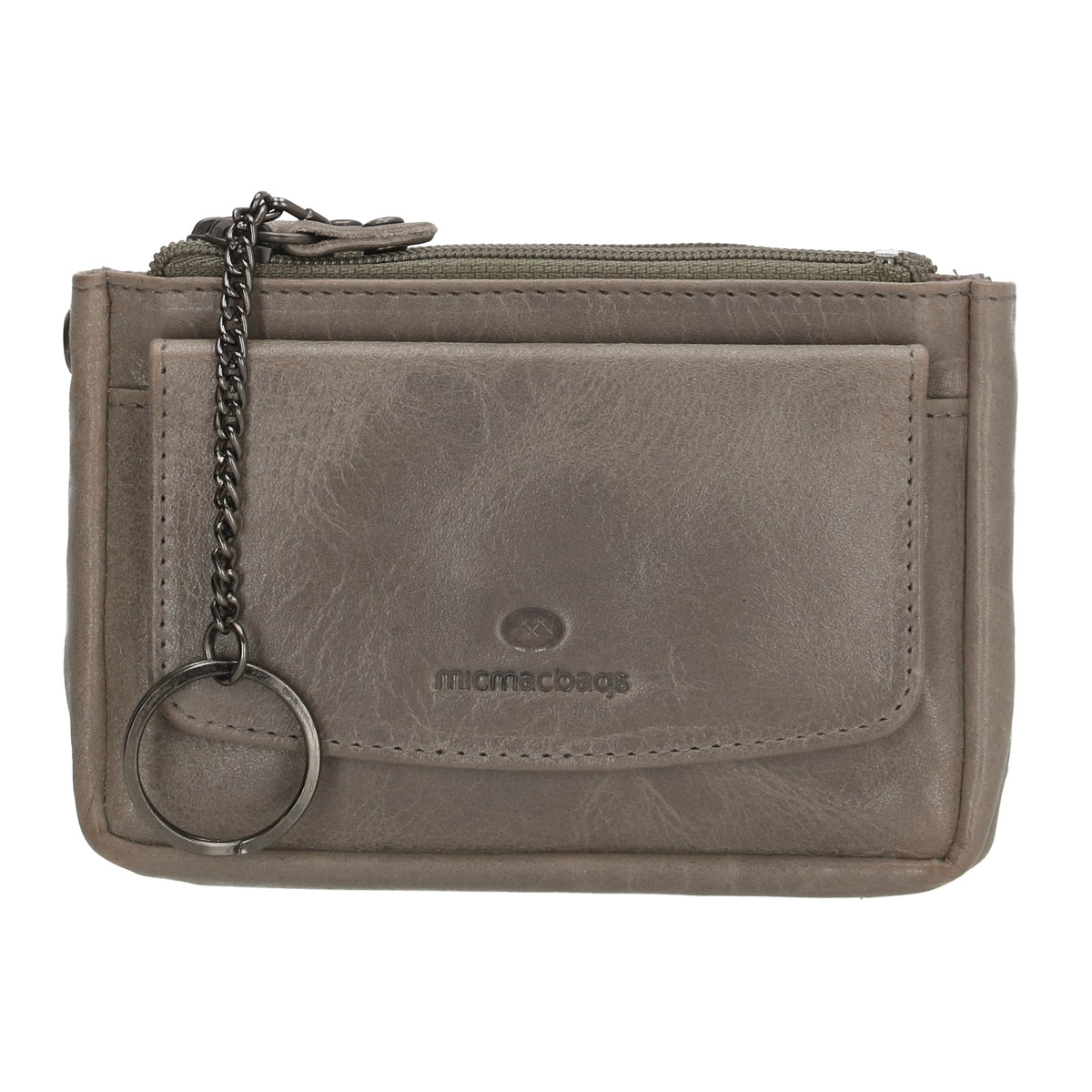 Schlüsseletui 13x7,5cm in Grau aus Leder mit Druckknopffach - leder-accessoires.com
