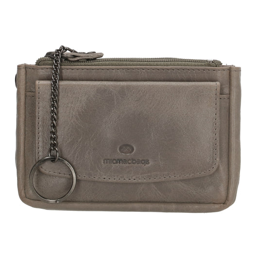 Schlüsseletui 13x7,5cm in Grau aus Leder mit Druckknopffach - leder-accessoires.com