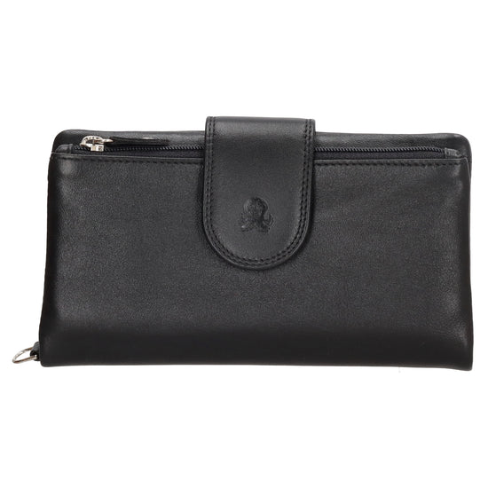 Lederbörse 17x9,5cm in Schwarz mit Riegel und RFID-Schutz - leder-accessoires.com