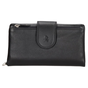 Lederbörse 17x9,5cm in Schwarz mit Riegel und RFID-Schutz - leder-accessoires.com